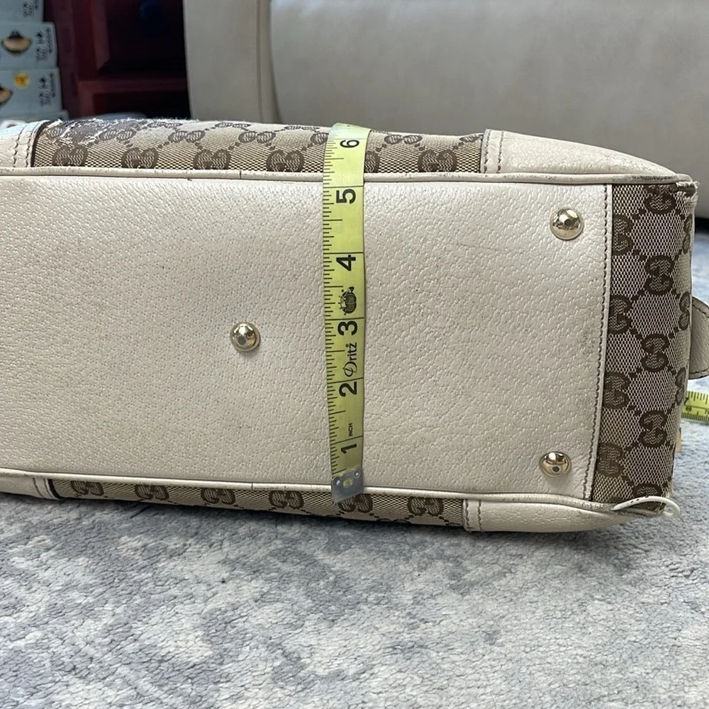 Vintage Gucci Princy GG Monogram Logo Sherry Line Web Shoulder Bag Tan Ivory